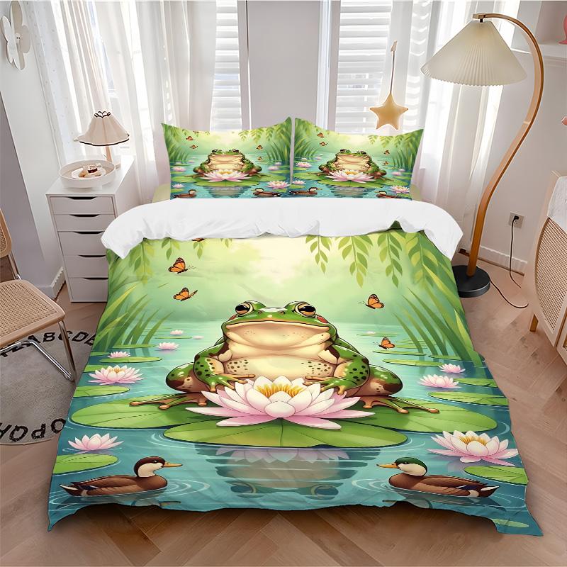 Frog Butterflies Pond Print 3Pcs Bedding Setduvet Cover With 2 Bedropillowcase Home Birthday Gift