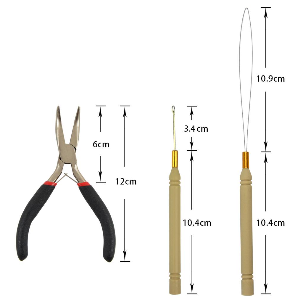 Hair Extensions Tool Kit : I-Tip Hair Pliers 500 Pieces Micro Silicone Hair Beads/Rings Pulling Loop Threader Hook Needle