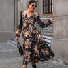 Women's Mid-waist Fashion Printed Mid-Length Autumn Dress