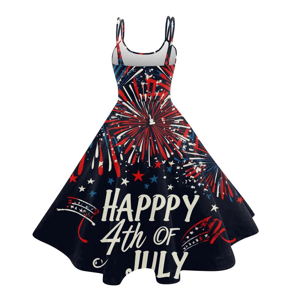 Women's Patriotic Starry Night Dress Sleeveless American Flag Design, Perfect for Celebrations & Summer Events