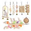 8 Packs Bird Parrots Hanging Swing Cage Toys Natural Wood Bird Climbing Chewing Toy Set