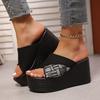 Лоскутные тапочки на толстой платформе для женщин, модные босоножки на танкетке с узором в клетку, женские летние пляжные сандалии с толстой подошвой