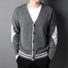 Мужской осенний вязаный кардиган, осенняя повседневная мода, V-образный вырез, свободная жаккардовая мужская куртка