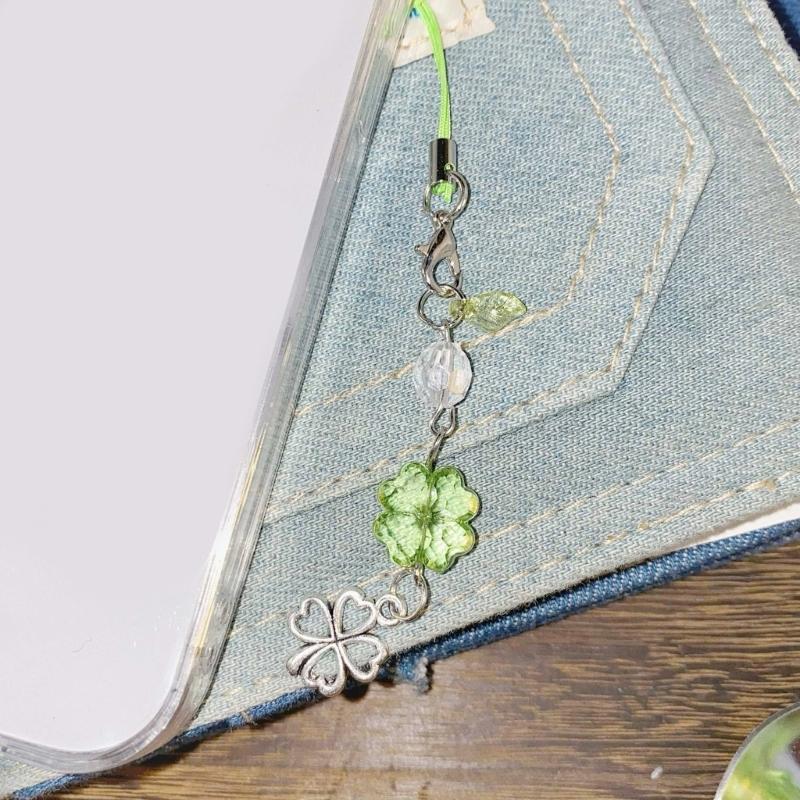 Lucky Clovers Beaded Phone Charm Versatile Lucky Clovers Phone Chain Acrylic Alloy Bead Decors for Bags & Wallets