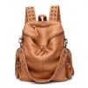 Women'S Bag, Premium Feeling Rivet, Washed Leather Backpack, Solid Color Soft-Faced Backpack, Large-Capacity Schoolbag, And Oversized.