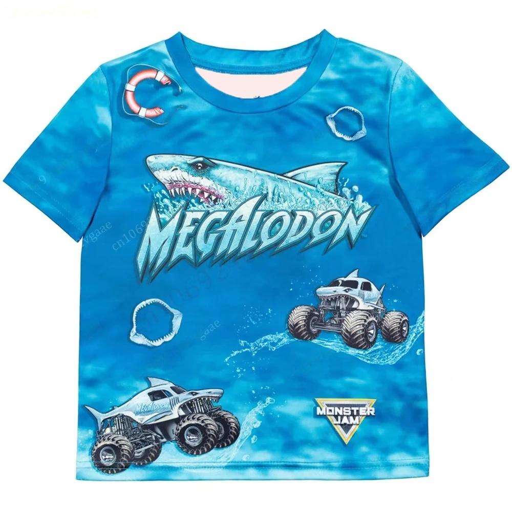 Summer Men's T-shirt Fashion Monster Truck Cartoon 3D Print Men's Short Sleeves T-Shirt Loose Casual Outdoor Men's and Women's Tees Tops