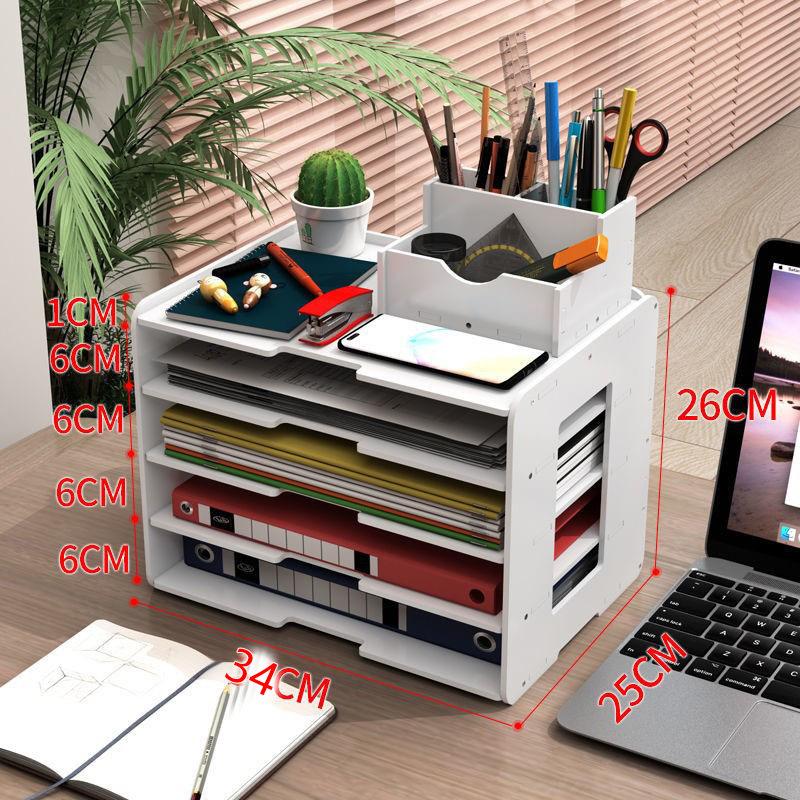 File Storage Box Multi-Layer Bookshelf Office Supplies File Box with Pen Holder Book Stand Shelf A4 Desktop File Shelf