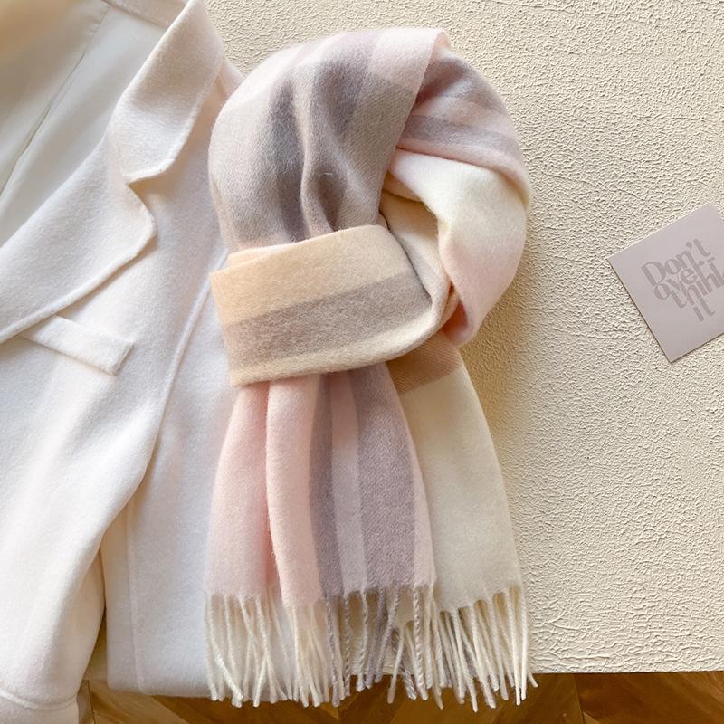 "2024 Роскошный женский шерстяной клетчатый шарф - Красочный, Теплый, Длинный с кистями для осени и зимы"