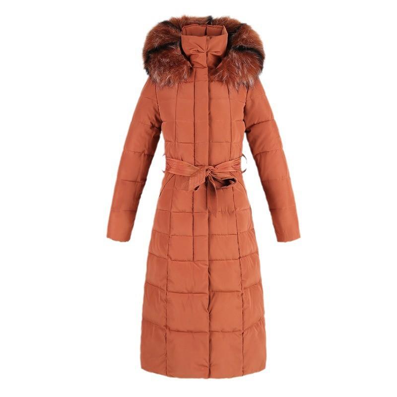 Womens Long Warm Puffer Coat With Hood Faux Fur Trim Thick Cotton-Padded Winter Outerwear Loose Fit Plus Size Available