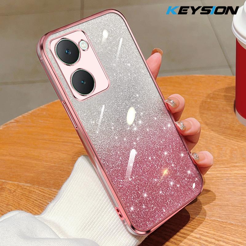 KEYSION Роскошный чехол-бампер с покрытием и блестками для VIVO Y03 Y03t, прозрачный мягкий ТПУ, противоударный чехол для VIVO Y18 Y18s Y28s 5G