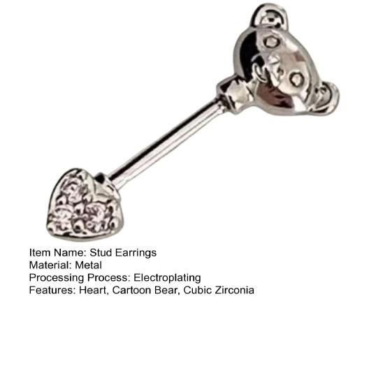1 шт. Серьги-гвоздики в форме мультяшного медведя и сердца, блестящие кубические циркониевые серьги для хряща уха для клубных вечеринок, кольцо для носа без адреналина