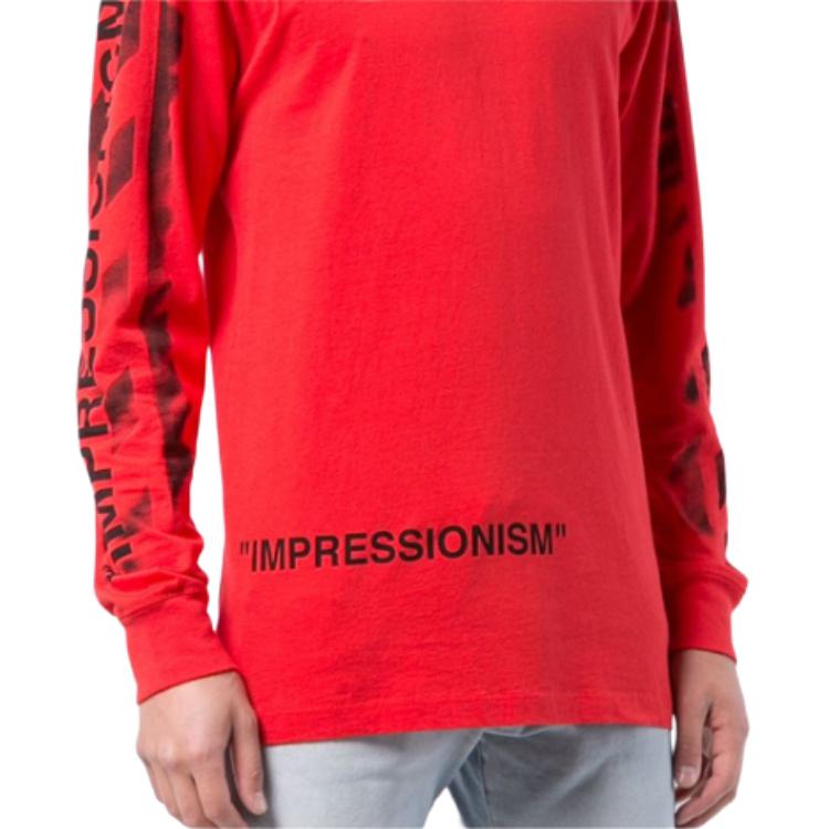Off-White SS21 Футболка с длинным рукавом и принтом «Стрелка в стиле граффити», мужские топы, красный OMAB001R191850152010