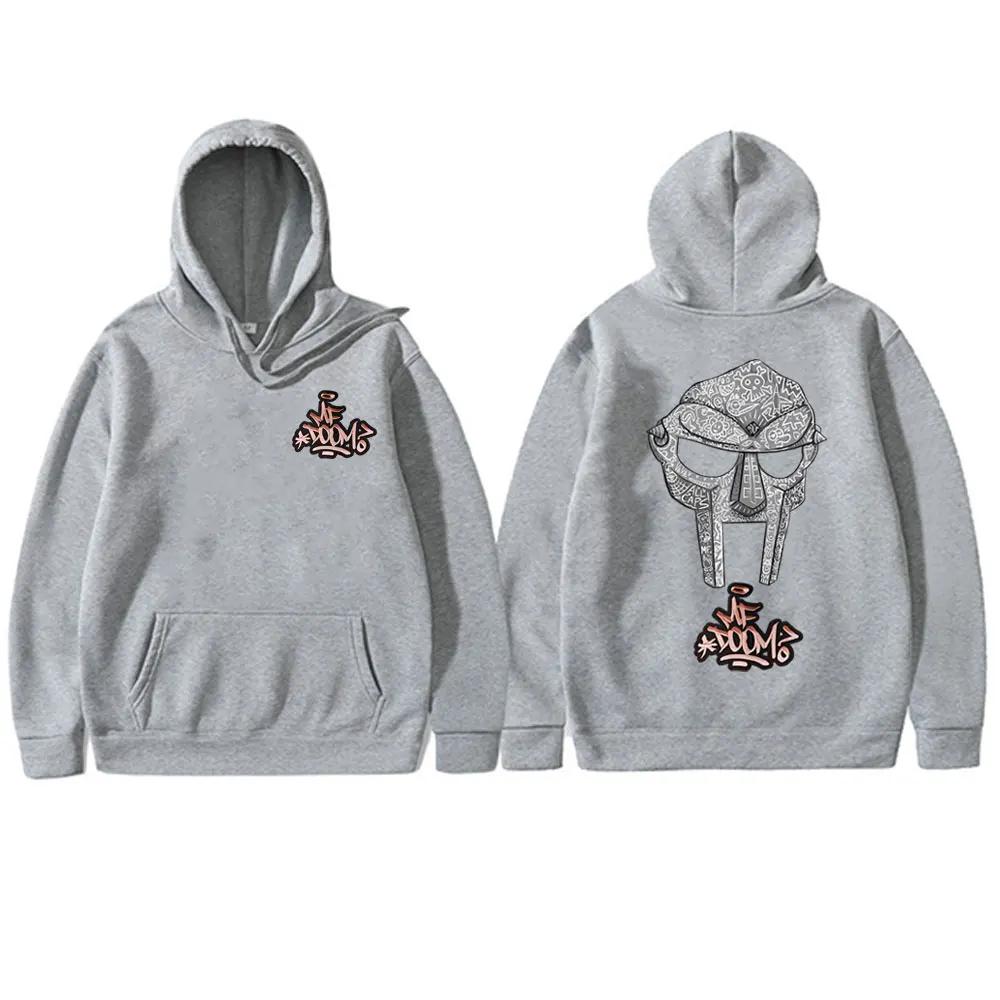 2026 MF DOOM Графическая толстовка с капюшоном Хип-хоп Рэпер Маска Узор Печать спереди и сзади Повседневная с длинным рукавом Унисекс Оверсайз Уличная одежда Пуловер Толстовка с капюшоном
