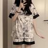 High-Value Ink Painting Butterfly Ice Silk Pajamas Women'S Summer Short-Sleeved Casual Loungewear Set