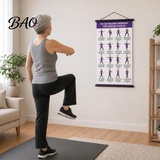 Wall Hanging Fitness Poster Tai Chi Training Scroll Poster, Sitting/Walking Movements Guide, Large Size Practice Tool High Definition Chart