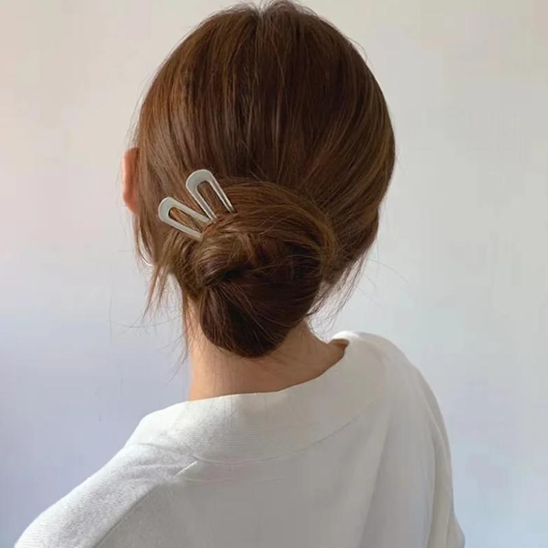2PCS Simple Korean New Hairpin Stick Vintage U Shaped Alloy Hair Pins Geometric Girl Hair Accessories Fashion Jewelry For Women