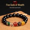 Обсидиановый браслет с агатом "Пять богов богатства": Мужчинам и женщинам подарок на удачу и богатство