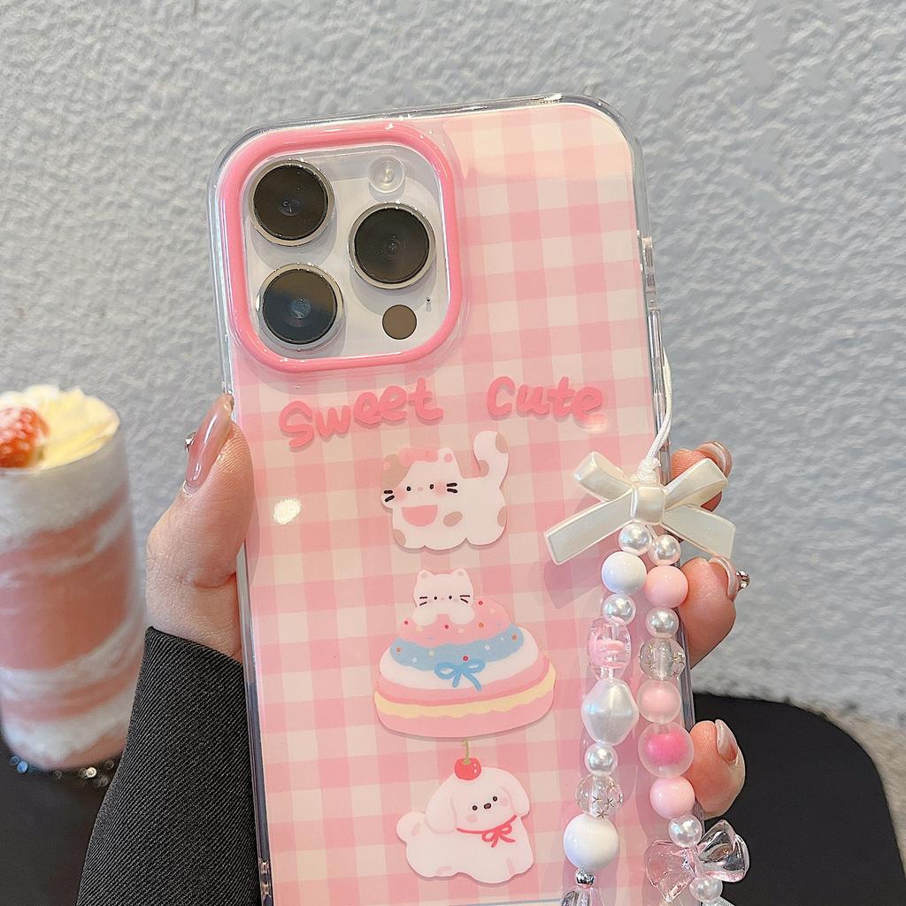 Cute Cat Dog Case for iPhone 16 Bling Bracelet Chain Clear Aesthetic Stylish Soft Durable Pretty TPU Protective Cover for iPhone 13 14 15 16 Pro Max