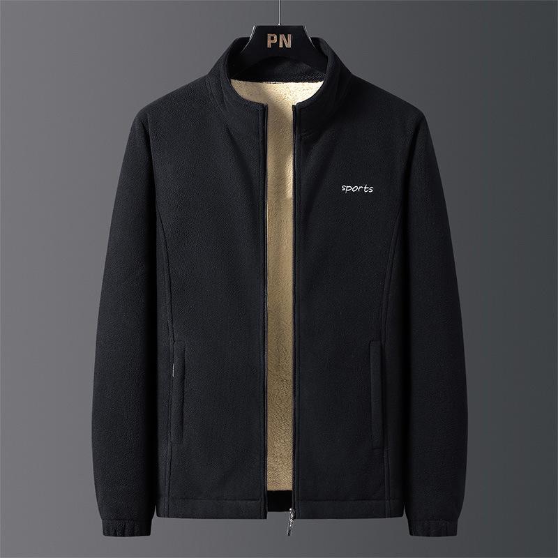 Осенне-зимняя вышитая флисовая мужская куртка из овечьей шерсти, флисовая утолщенная флисовая куртка