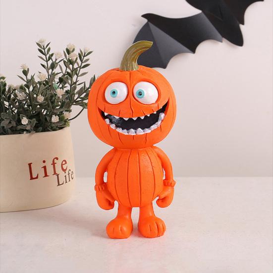 Pumpkin Man Figurine Halloween Pumpkin Decoration Resin Spooky Pumpkin Sculpture for Outdoor Indoor Table Mantel Decoration