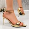 Fashion Luxury Gold Super High Heels Party Sandals Women 2025 Summer Pointed Toe Ankle Strap Sandals Women Sexy Nightclub Dress Shoes