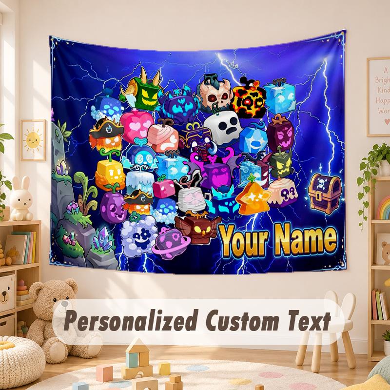 Custom Name Text Tapestry,Blox Fruits Boho Wall Hanging, Decorative Backdrop Tapestry For Room