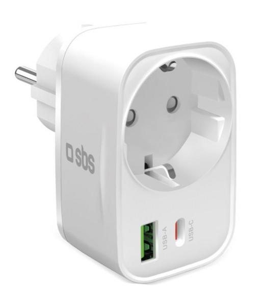 Sbs 20w wall charger with socket usb-a usb-c white