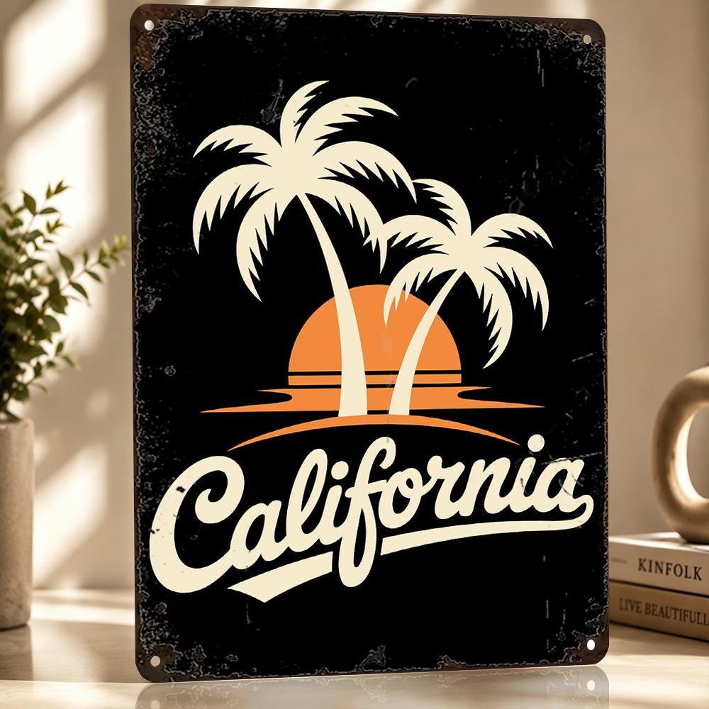 California Palm Trees Sunset Metal Poster Perfect Gift for Fans Lovers Personalized Wall Art Metal Sign for Room Ornaments Decor
