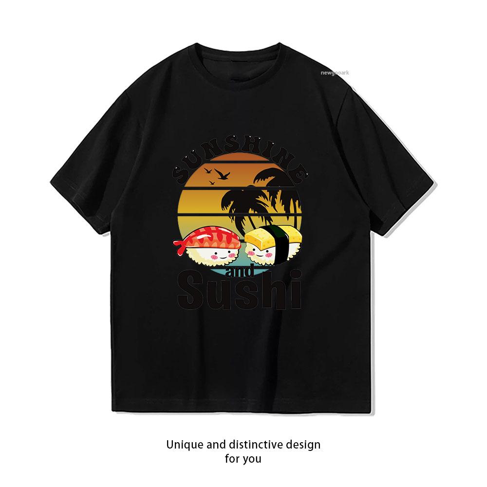 Sunshing Beach and Sushi Lover Tshirt WoUnisex Unisex Summer Fashion Casual Cotton Printed T Shirts Oneck Shortsleev Creative
