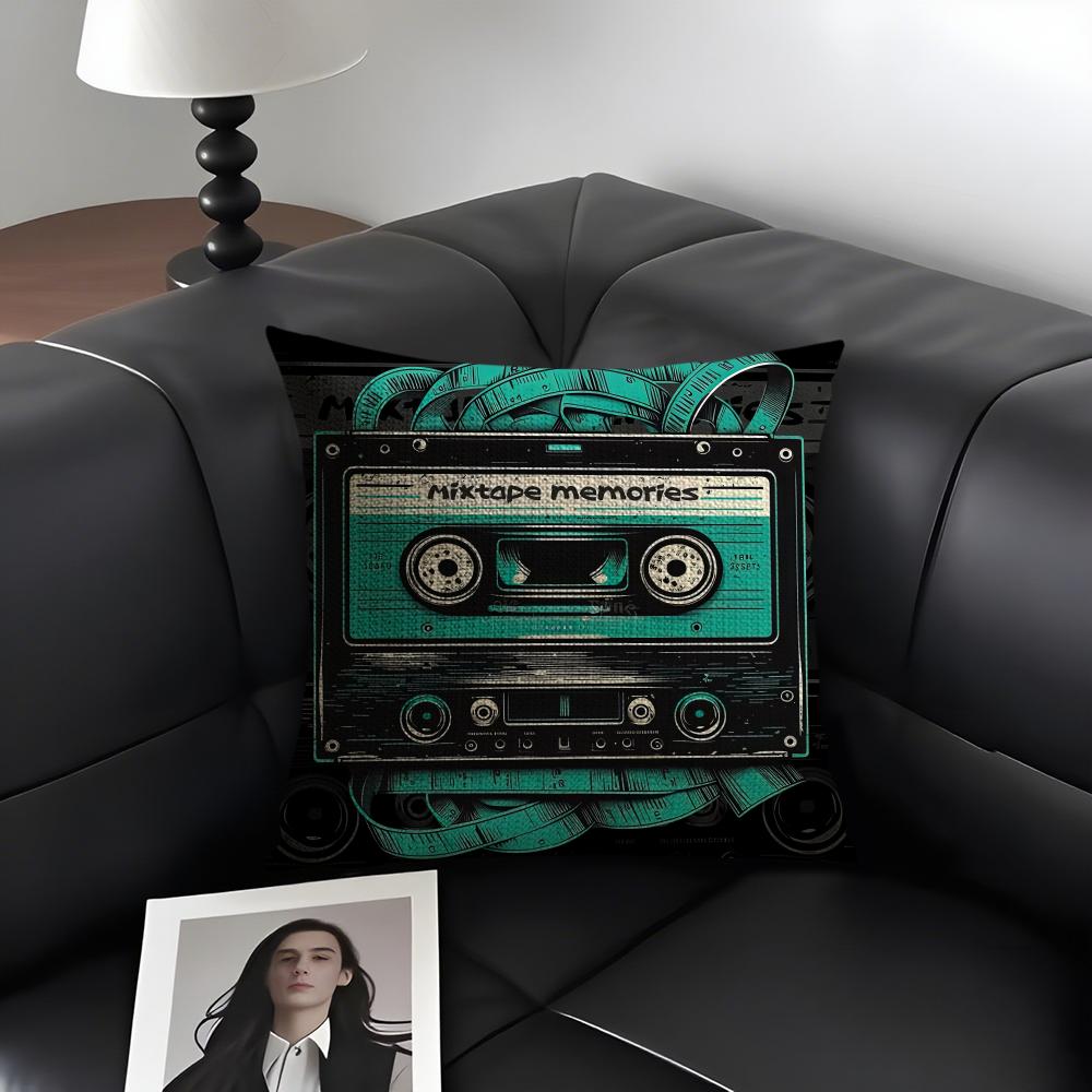 Vintage Cassette Music Tape Cushion Cover Natural Linen Organic Fabric DoubleSided Printing Sofa Home Decor Gift Pillow Case