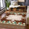 Bohemian Tribal Themed Rug, Red & Orange Aztec Pattern Non-Slip Floor Mat for Bedroom Living Room Southwestern Decor Carpet
