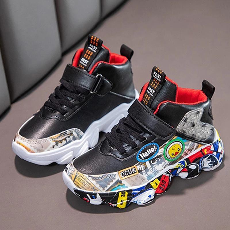 Children Sports Sneakers Girls Boys Cartoon Pattern Casual Shoes Kids Basketball Shoe Comfortable Breathable Running Footwear
