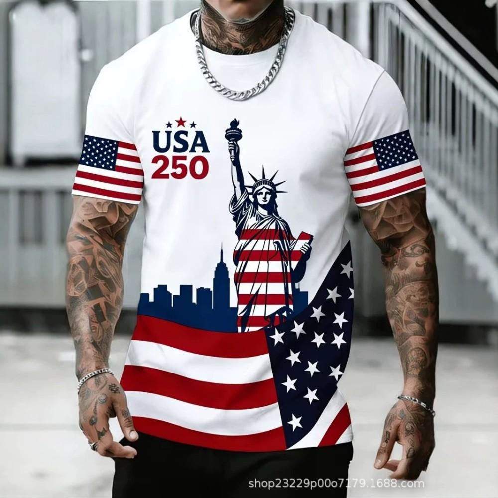 Patriotic USA 250 Print Polo Shirt, Trendy Casual Top For Everyday Wear