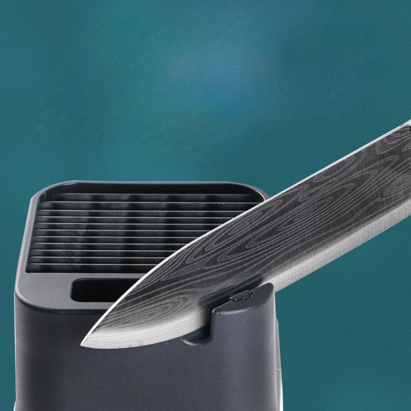 Stainless Steel Standing Knife Holder for 1-10pcs Kitchen Knife with Sharpening Edge and Scissors Socket Block
