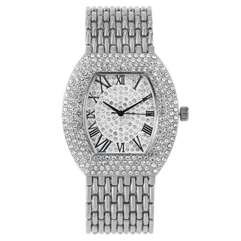 Модные женские часы с римским узором, инкрустированные бриллиантами, женские часы в форме винной бочки, женские кварцевые часы