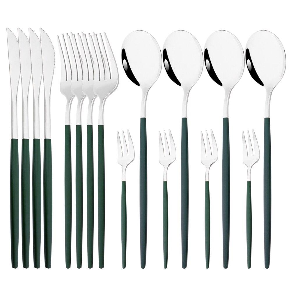 16 Pcs Mirror Black Gold Stainless Steel Cutlery Set Christmas Tableware Dinnerware Set Knife Spoons Cake Fork Home Silverware