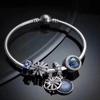 100 %925 Sterling Silver Star Pendant And Blue Cat 'S Eye Beaded Suit Pan Bracelet For Women Wedding Party Fashion Jewelry
