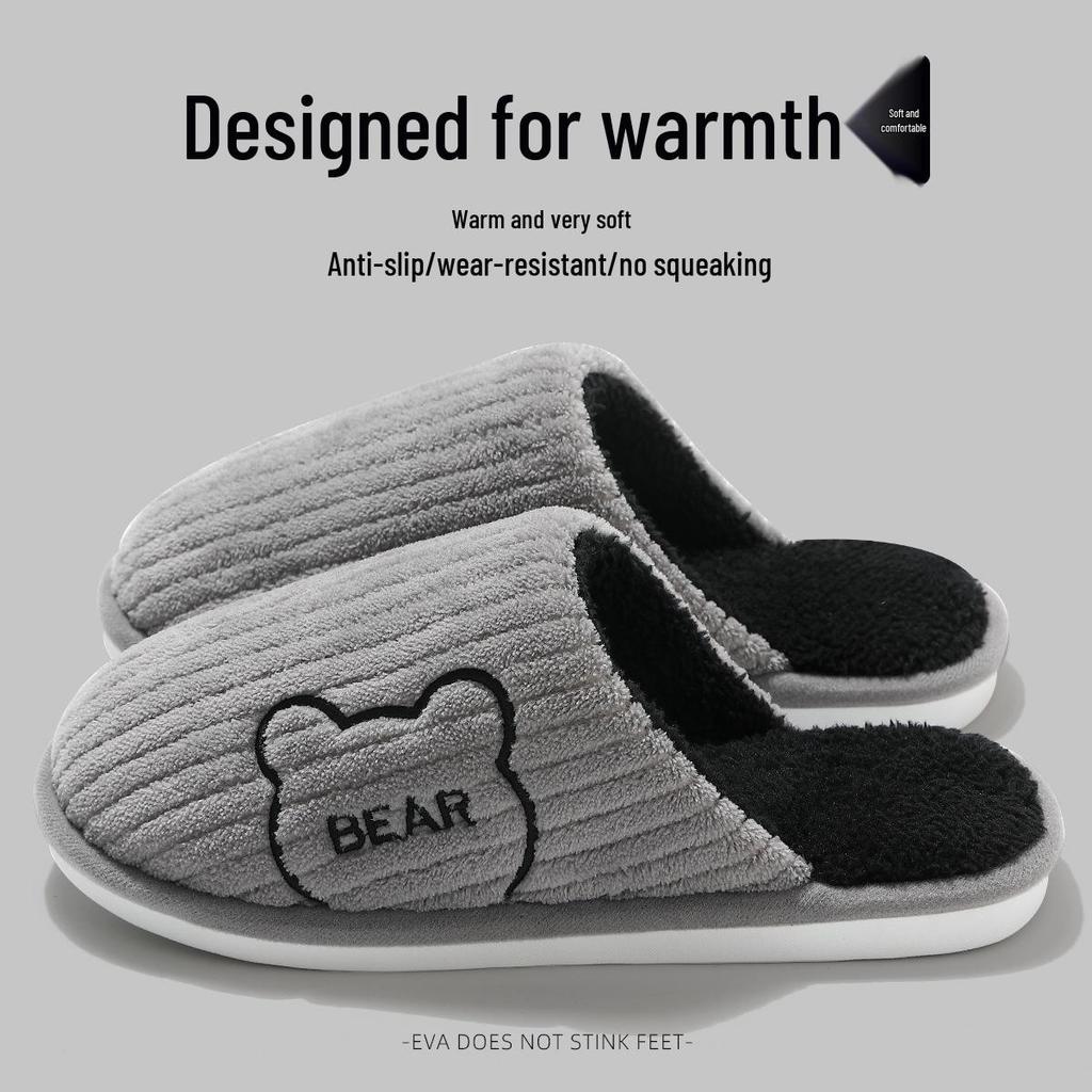 Мужские зимние хлопковые плюшевые домашние/уличные тапочки 2025 - с толстой подошвой и закрытой пяткой.