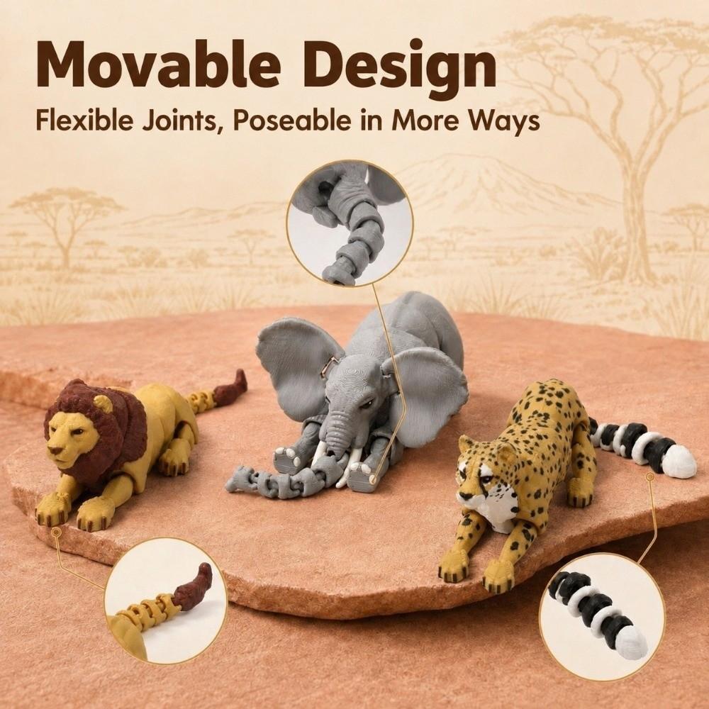 3D Printed Animal Figurine Movable Joints Simulation Animal Model Car Decoration Toy