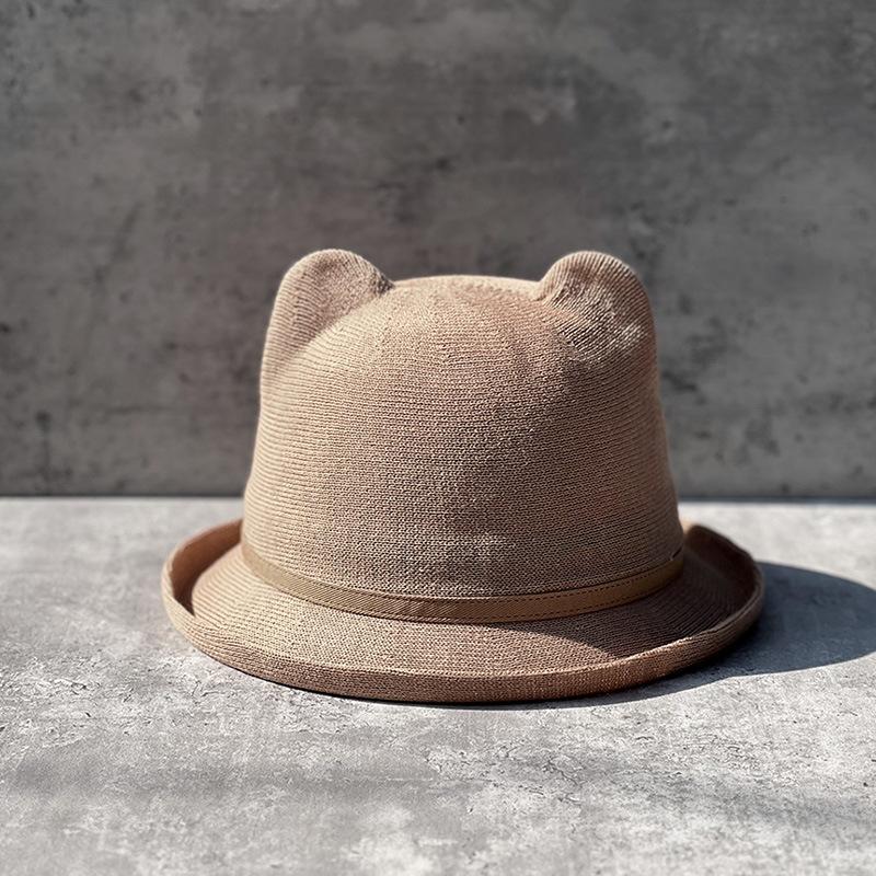 Sweet And Cute Ears Basin Hat Children Spring And Summer Sun Protection Sun Hat Fine Cotton Yarn Knitted Curled Top Hat Korean Version Tide