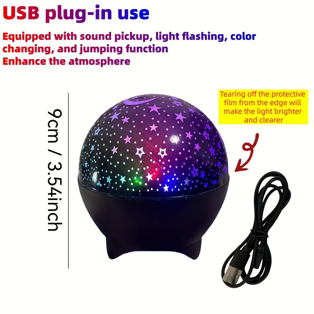 Проекционная лампа RGB LED Звездное ночное освещение Питание от USB Спальня Гостиная Вечеринка Декорация Атмосферный свет Подарок на день рождения