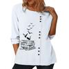 Women's Chic Cotton Top Adorned with Various Printed Patterns, Round Neck, and Long Sleeves
