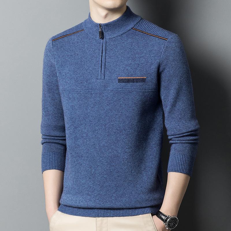 Зимний мужской шерстяной свитер, утолщенный свитер с застежкой-молнией и полуводолазкой, модный теплый вязаный свитер для папы для мужчин