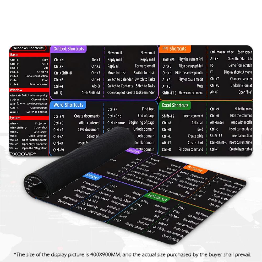 Word Excel PPT Shortcuts Guide XXL Gaming Mouse Pad Overlock Stitched Deskmat Non-Slip Rubber Keyboard Mat Office Gamer Pad