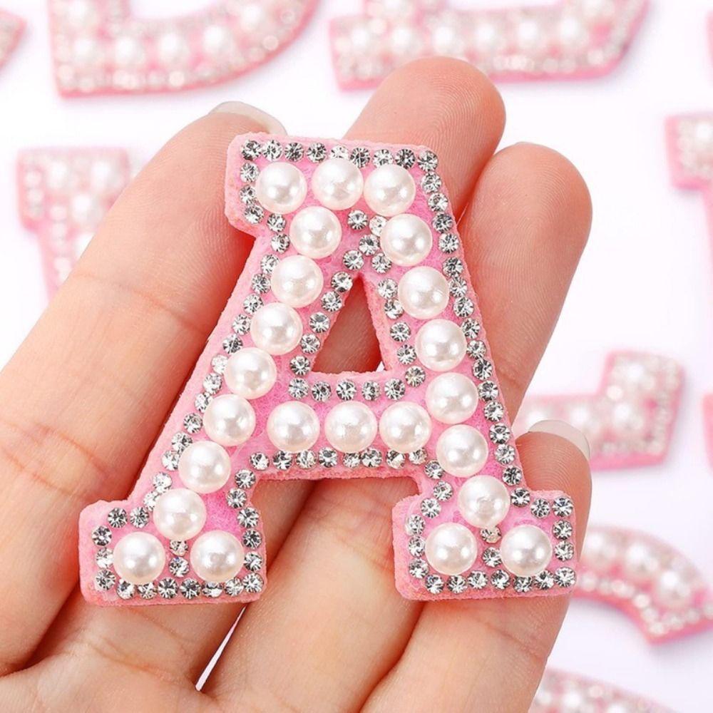 26Pcs Beaded 26 Letter Applique A-Z Alphabe Pearl Alphabet Patch Rhinestone Letter Patches Clothes