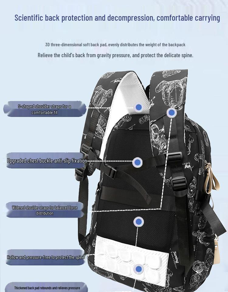 Korean Style Trendy Backpack for Middle & High School Students - Cool Print for Boys & Girls, Ideal for Streetwear & Travel.