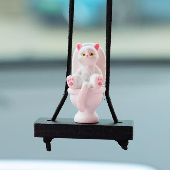 Подвеска для автомобиля в виде унитаза с изображением кота, подвесное украшение для зеркала заднего вида с шнурком, юмористические аксессуары для салона автомобиля