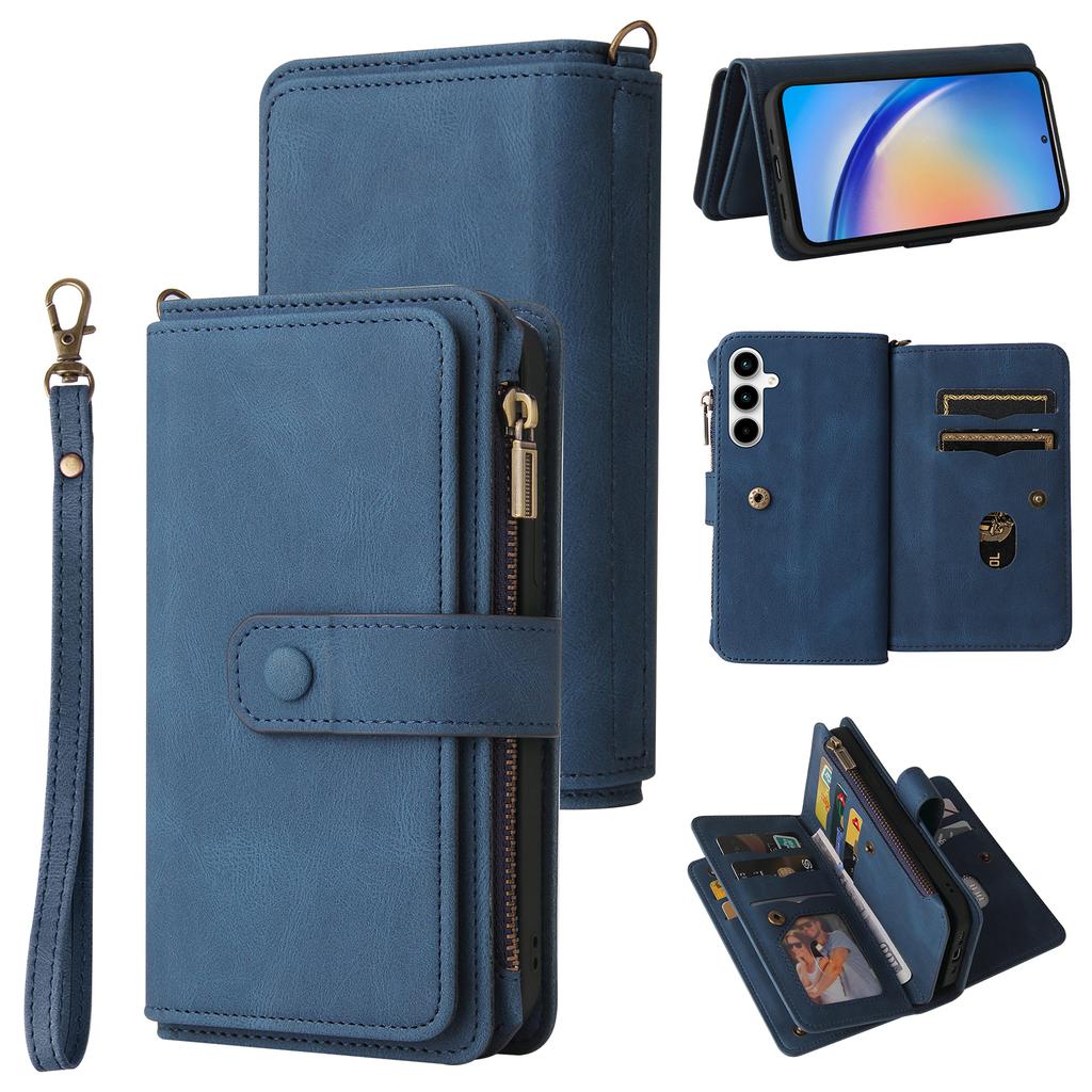 For Samsung Galaxy A35 5G Zipper Wallet Case with 15 Card Slots and Strap Leather Phone Cover