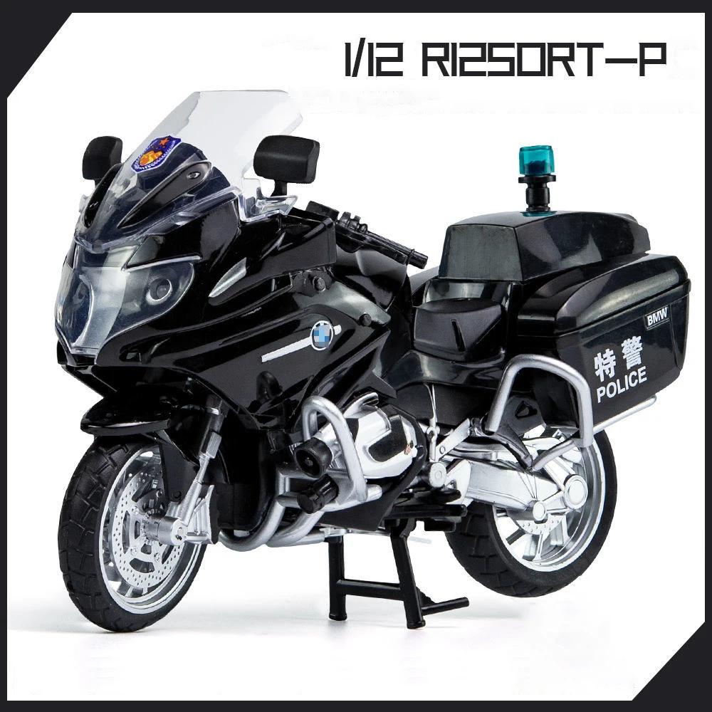 1/12 BMW R1250RT-P Полицейская имитация мотоцикла из сплава Модель амортизаторов Звук и свет Коллекция игрушечных машинок Подарок для детей