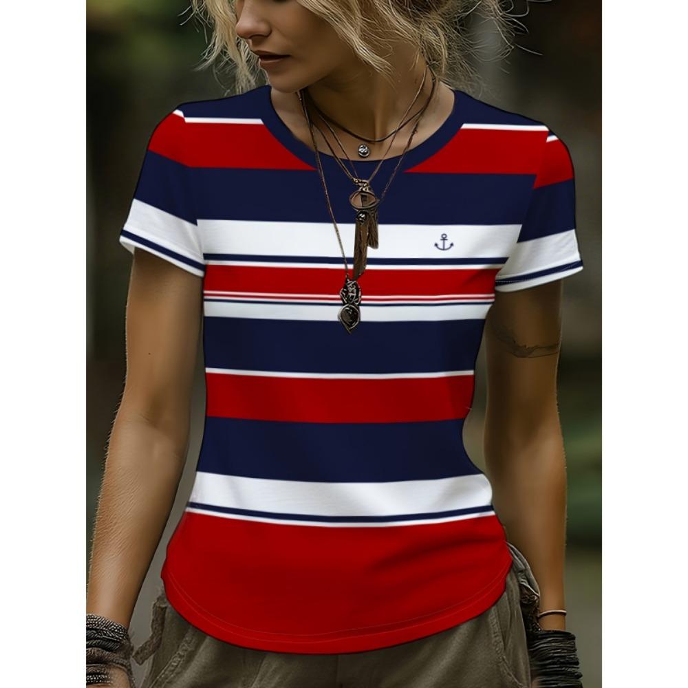 Women's Stylish Geometric Graphic T-Shirt Crew Neck Short Sleeve Casual
